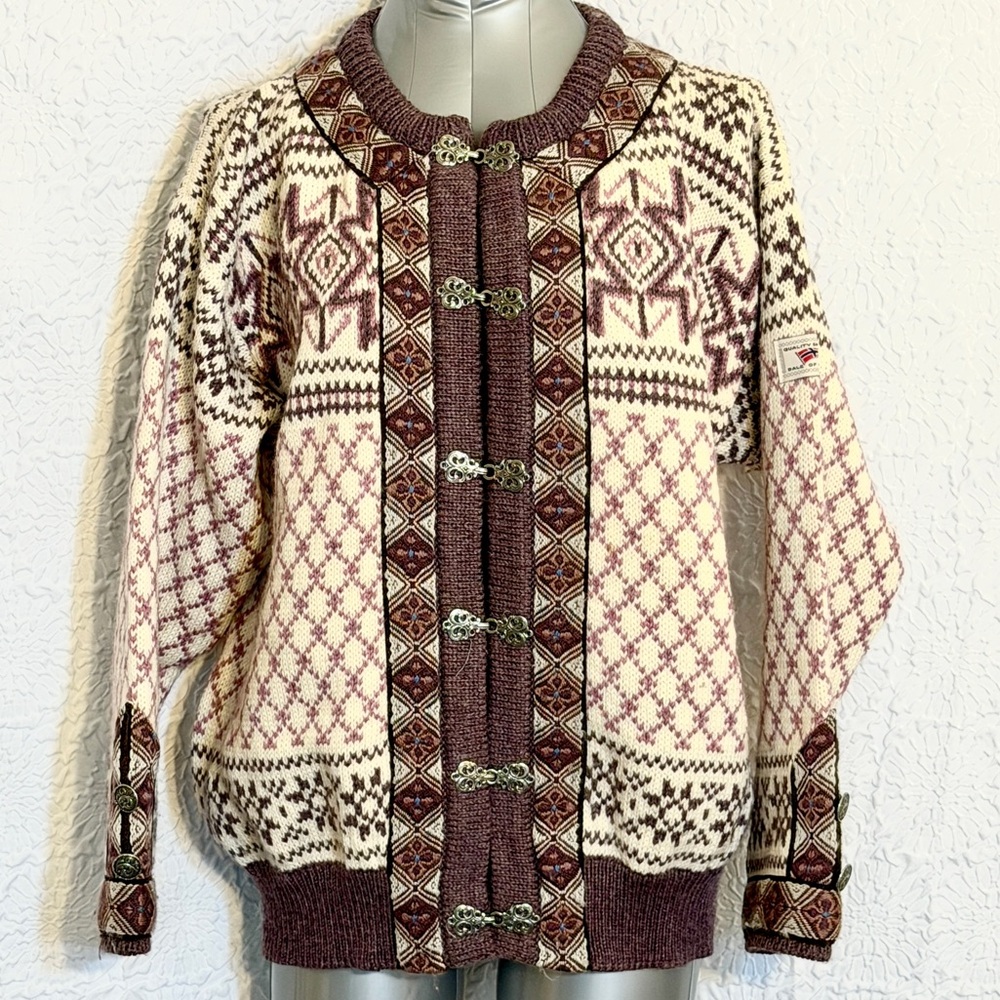 Vintage Dale of Norway Sweater Fair Isle Cardigan Clasp Closure Nordic large